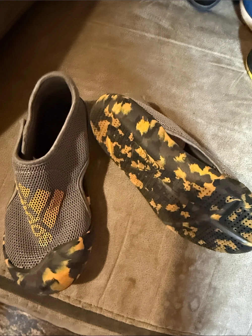 adidas Grey Mesh Slip-On Shoes with Yellow Logos